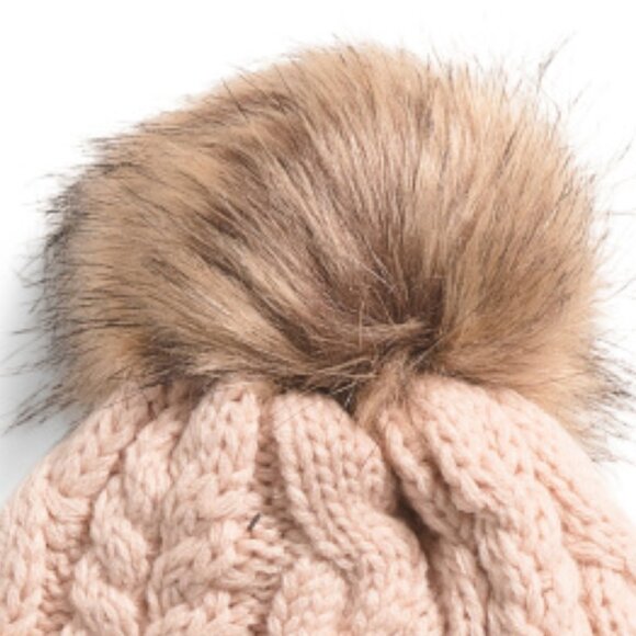 NEW TIMBERLAND Cable Knit Beanie With Pom And Ribbed Cuff Cameo Rose 164mn - Picture 4 of 4